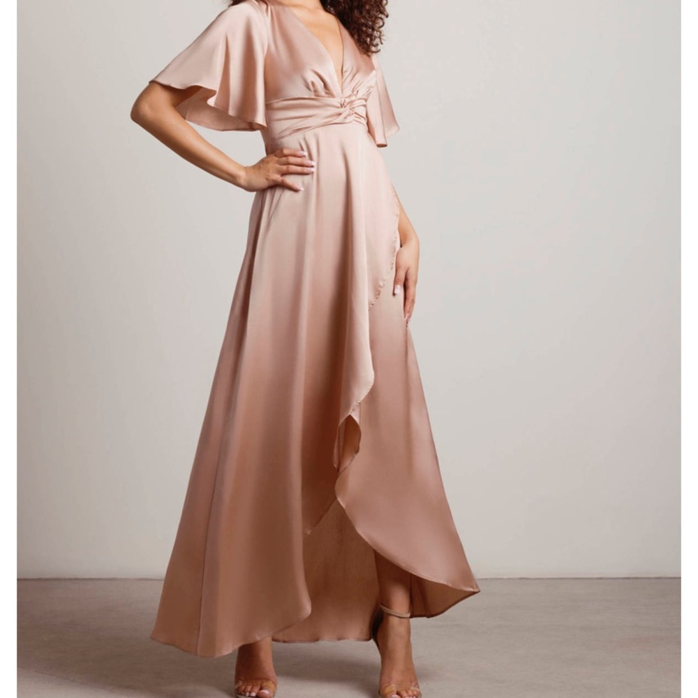 THE JOY OF IT SATIN TWIST HIGH-LOW MAXI DRESS